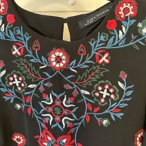 Zara | Dresses | Zara Black Midi Dress With Intricate Floral Embroidery |  Poshmark